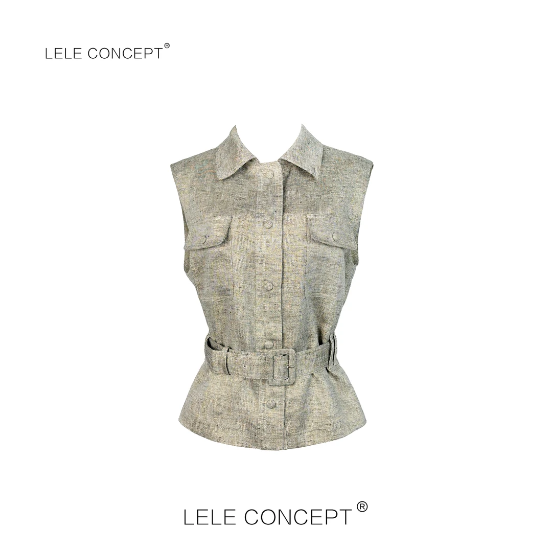 LELE CONCEPT | 时尚都市细闪腰带双兜马甲S1034