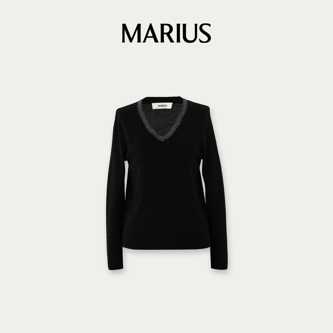 MARIUS| "星河衫"精纺绶钻领口显瘦V领打底衫