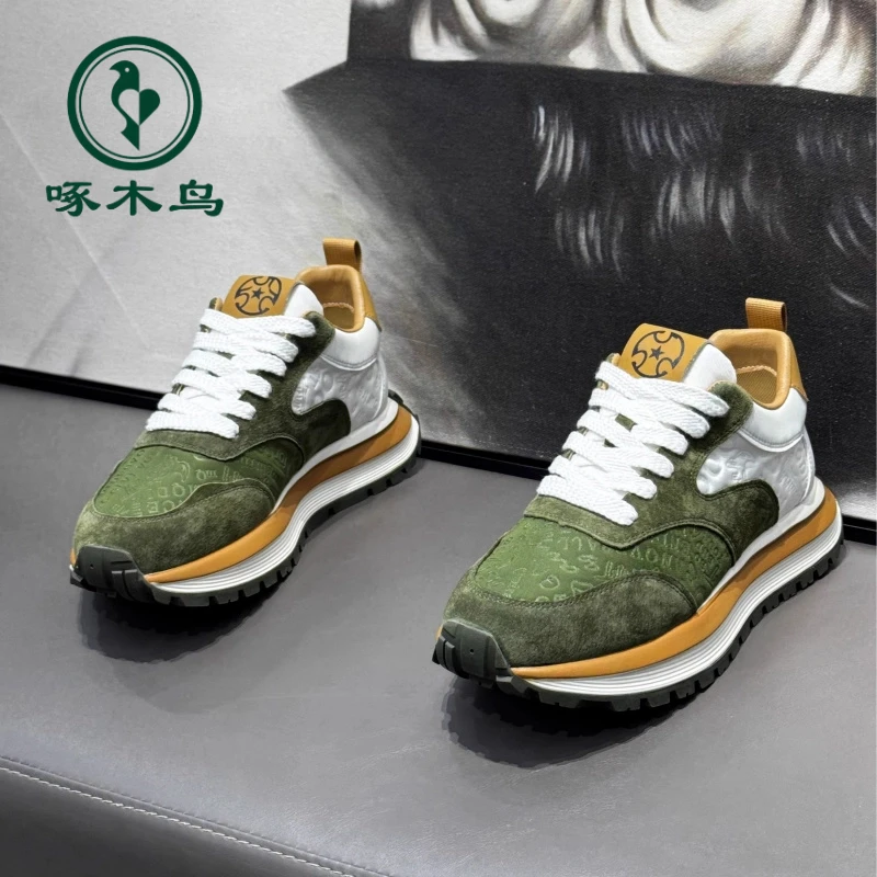 啄木鸟欧洲站2025新款春春增高运动休闲鞋超纤皮系带厚底透气潮鞋