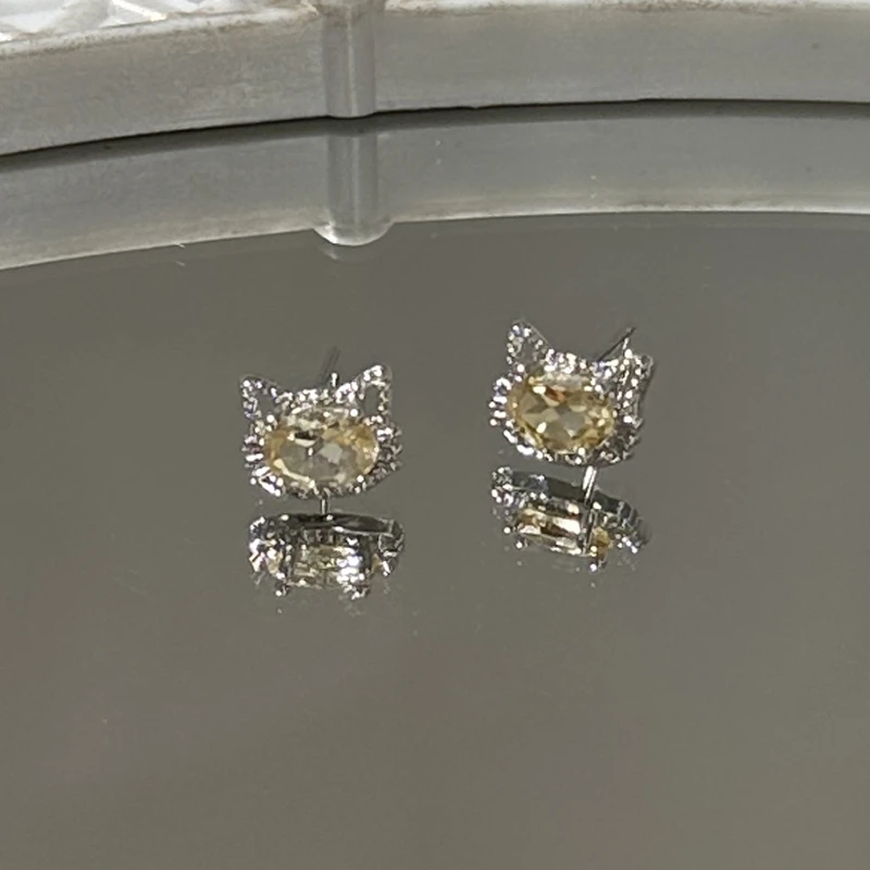 tx1106-黄水晶猫咪头耳钉