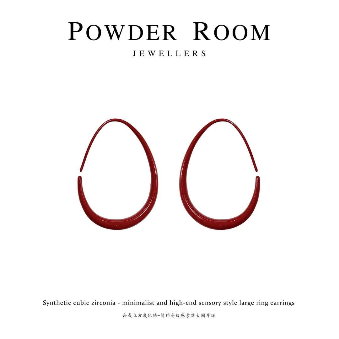 铜合金耳饰 【如愿】时尚简约大耳圈复古红色精致耳环素款夸张