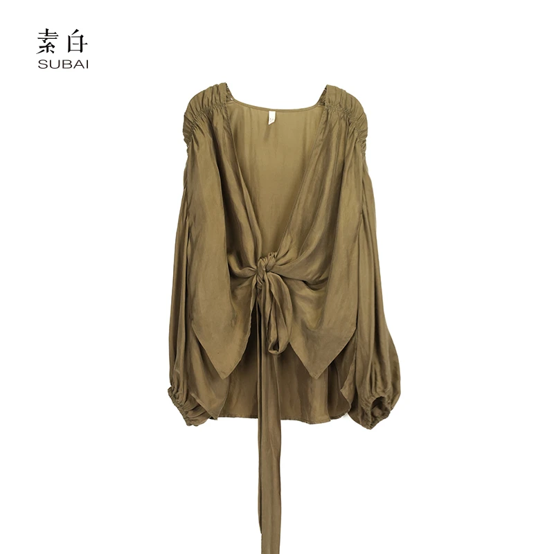 素白【萦绕】春夏经典铜氨纯色绑带设计师款开衫上衣SB2502CS01214