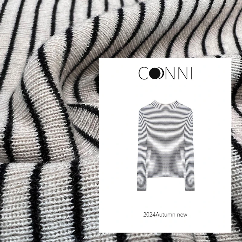 【暖阳】经典条纹羊毛针织毛衣24秋季新品修身百搭长袖打底羊毛衫女