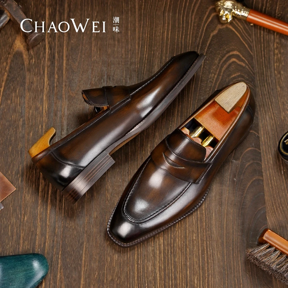 潮味手工皮鞋休闲乐福鞋夏季防滑透气真皮男士套脚便士乐福鞋K74