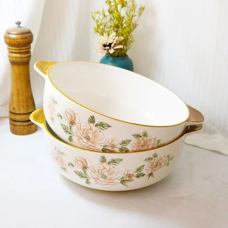 山茶花双耳碗9英寸2只（加双耳测量23cm）/破损联系客服补发
