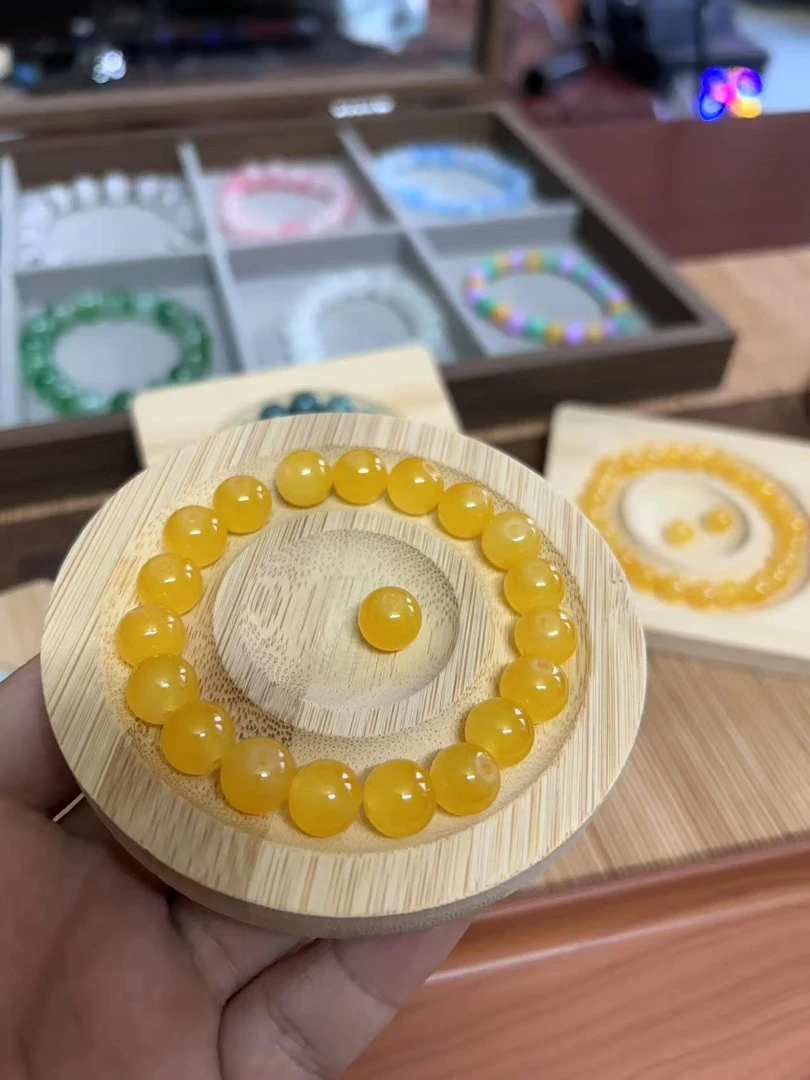 缅A卡10mm鸡油黄珠串 多样性发其一盆景石(JYH010)