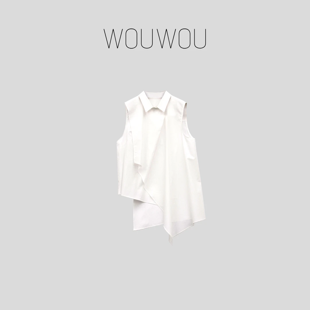 【WOUWOU】不规则无袖翻领上衣