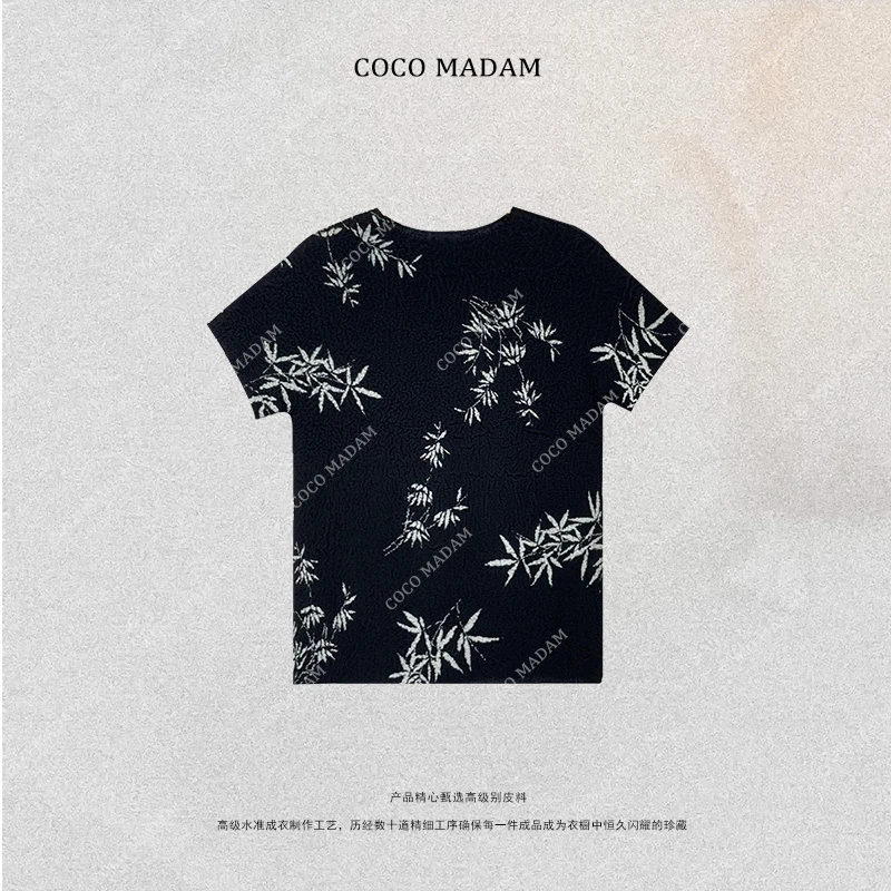 NIUNIU ·T-673 新中式竹子印花短袖T恤上衣