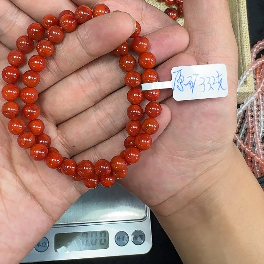 呆***未镶嵌手链南红玛瑙原矿南红手串7mm➕火焰纹双圈
