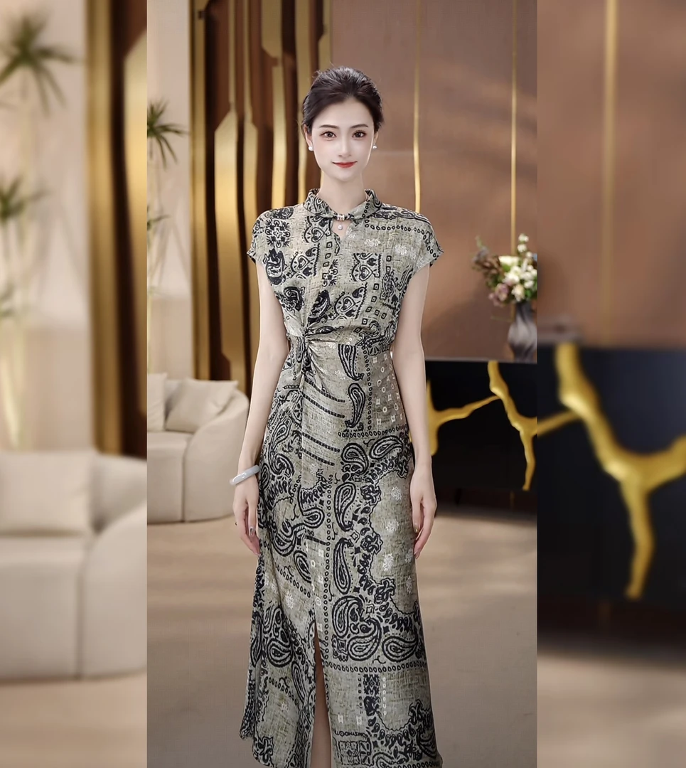 UNIQUE U:US【罗马印记】波西米亚花纹天丝冰感连衣裙251905