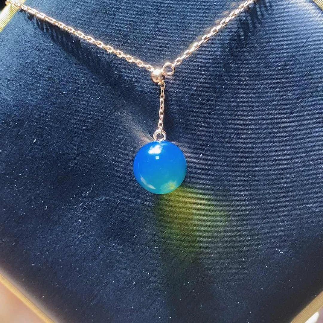 蓝珀颈饰银S925镀金镶嵌11mm高蓝净水