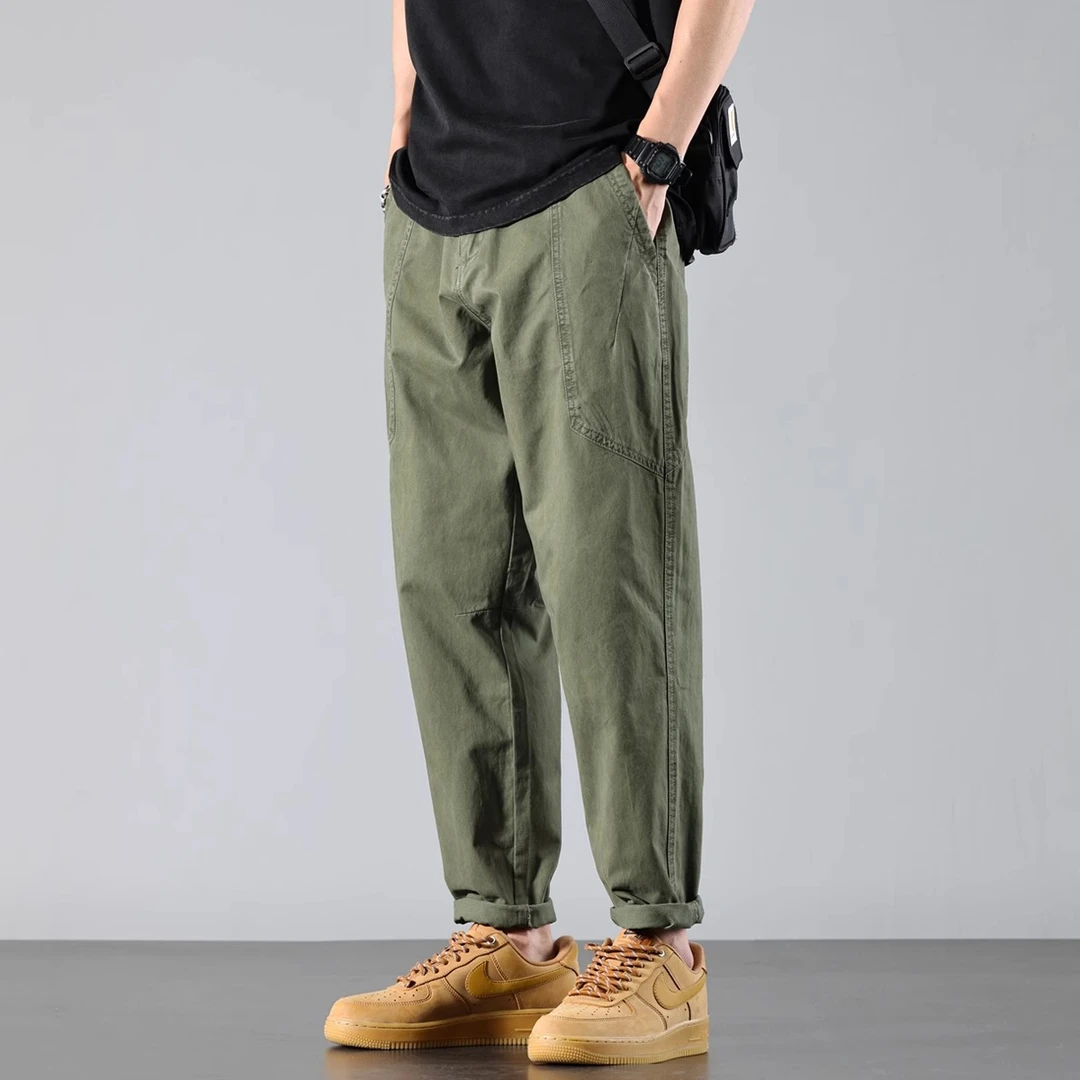 Cebrodz军绿色工装休闲裤子男款夏季薄款长裤松紧腰微锥哈伦裤