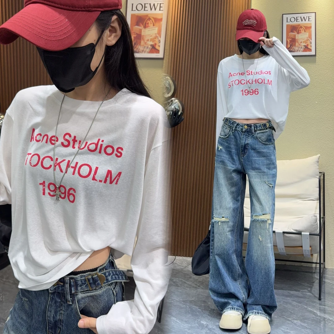 韩系小众设计感甜美减龄长袖T恤2025夏季新款宽松百搭字母印花女