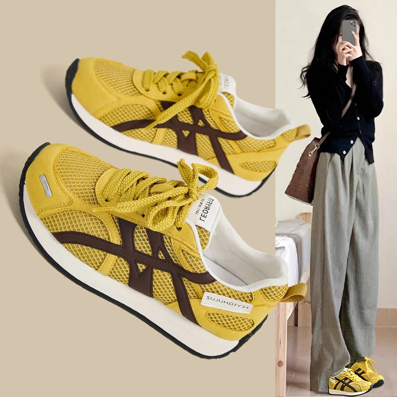 夏季网面透气阿甘鞋女2025新款休闲厚底复古休闲运动慢跑老爹鞋女
