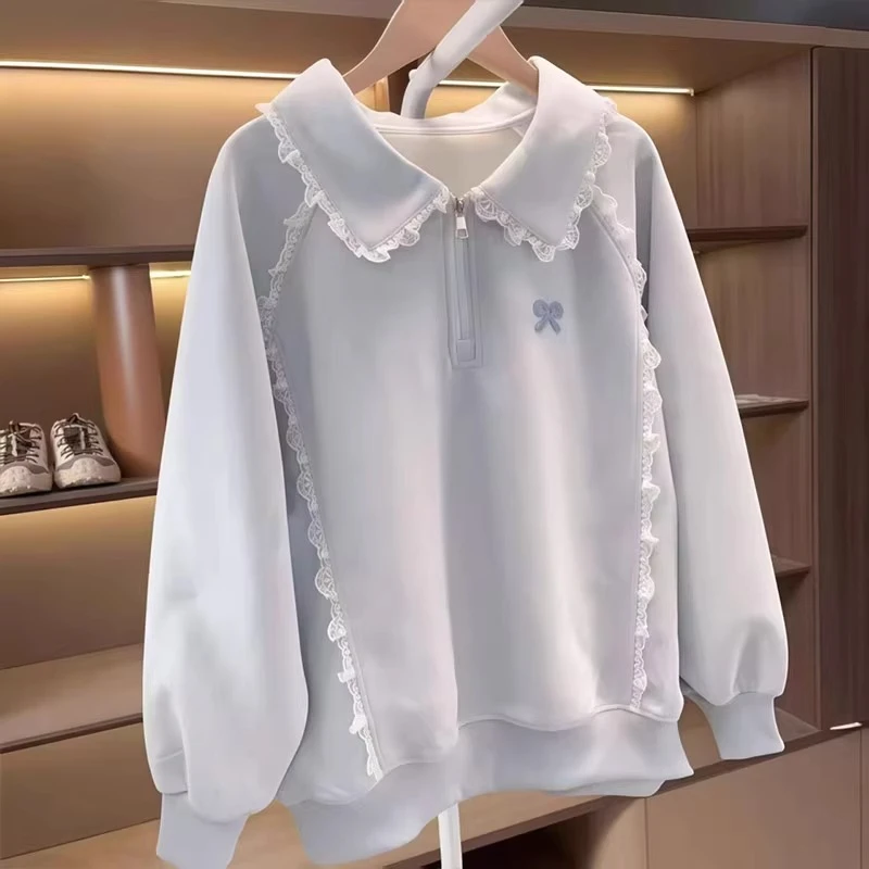 女童卫衣春秋季2025新款洋气儿童花边polo领上衣女孩春装时髦衣服