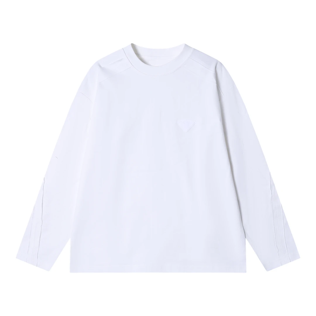 秋冬季新款时尚个性美式街头纯色拼接倒三角休闲圆领长袖T恤百搭