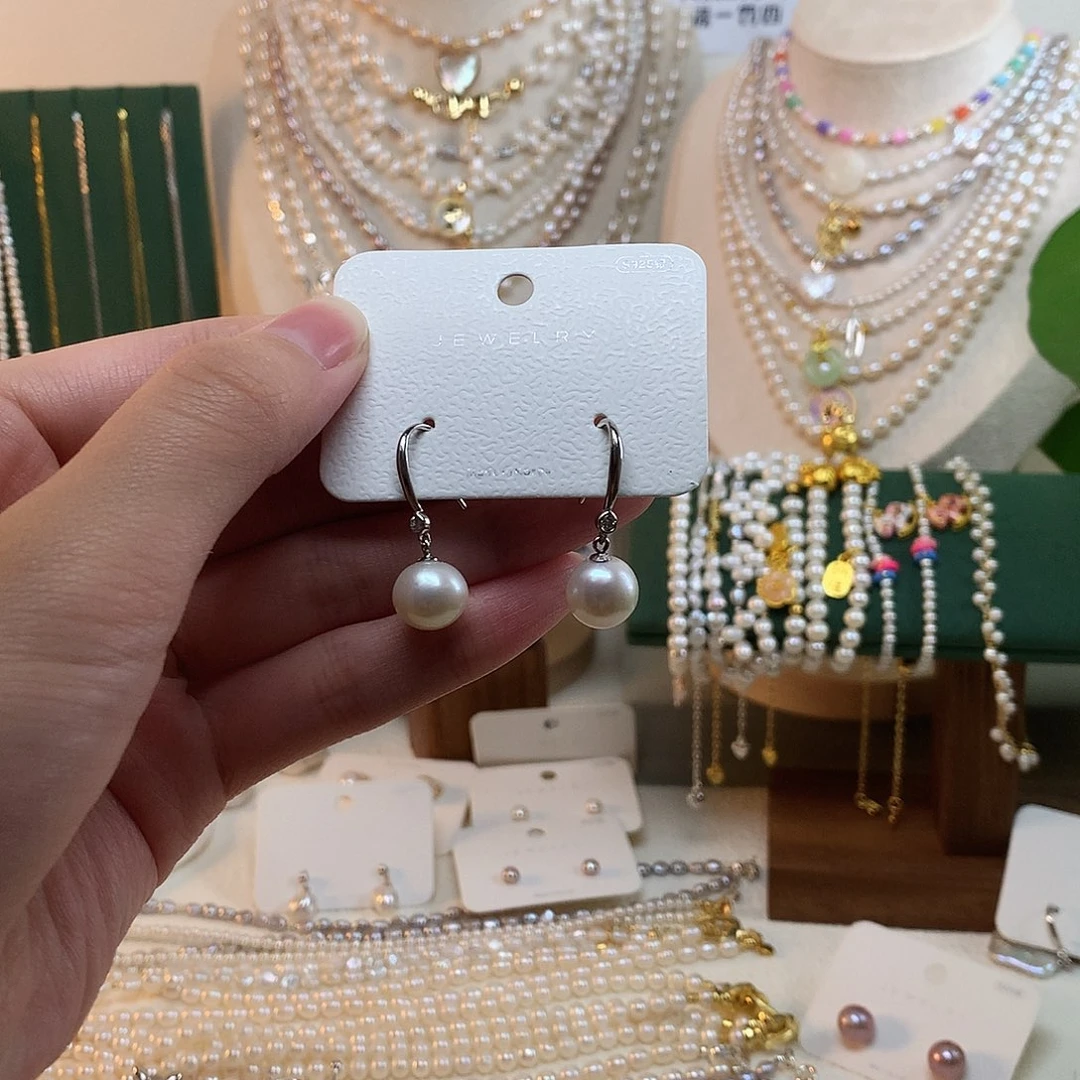 银S925镶嵌淡水珍珠10-11mm淡水珍珠耳钩