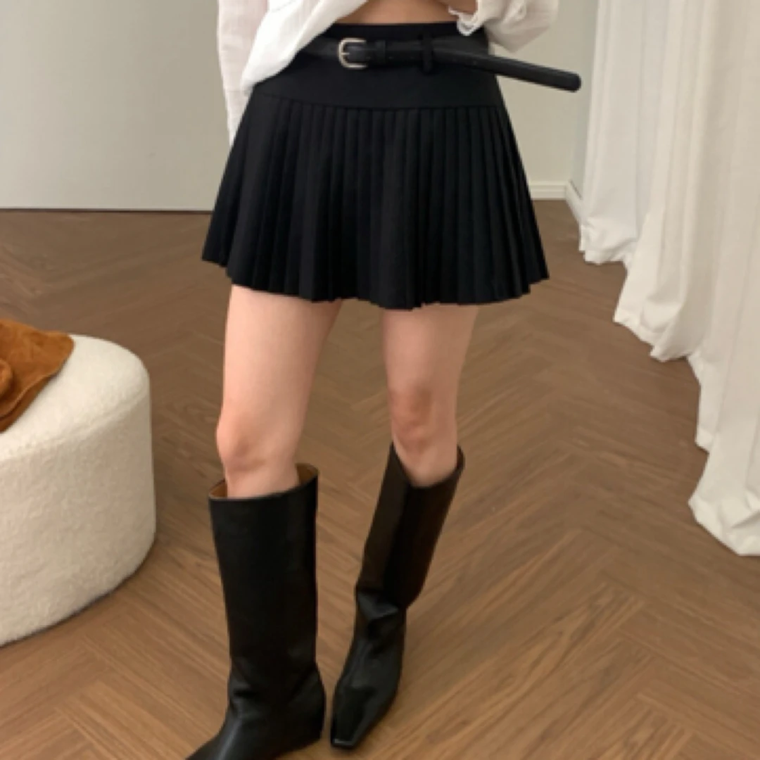 “高校感”韩系减龄微学院风精致显瘦百褶半身裙(配腰带)