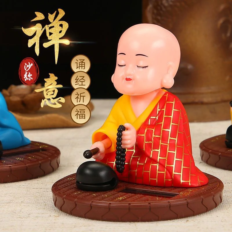 汽车载居家新款太阳能小和尚摆件高档摆件个性创意客厅自动敲木鱼