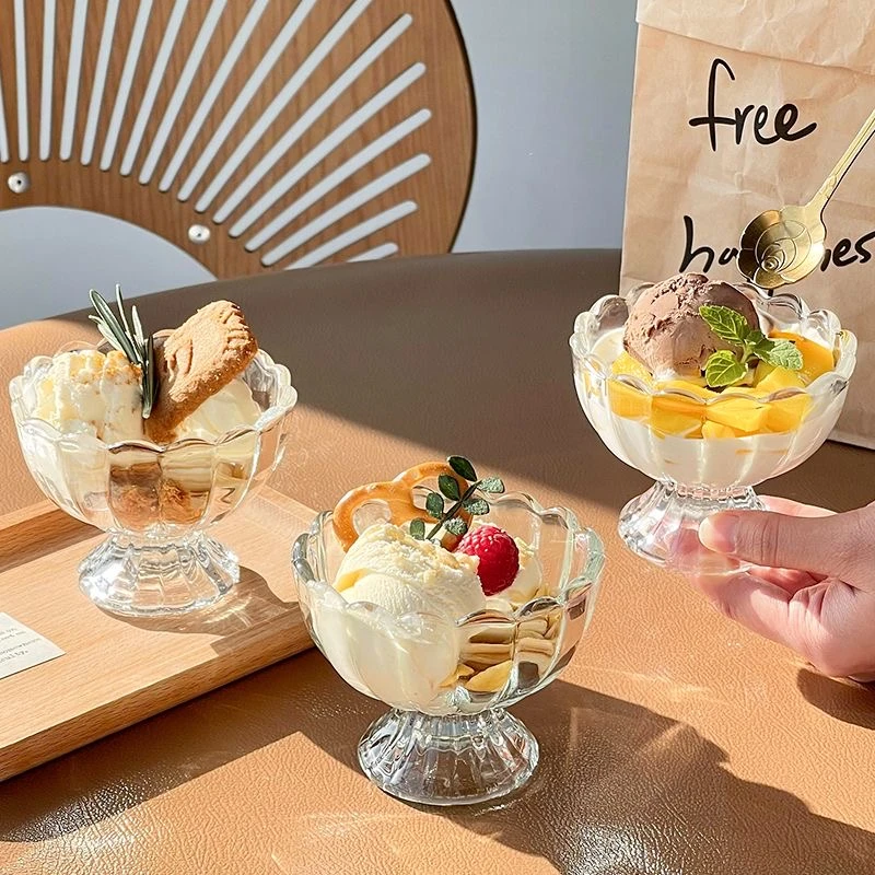 【3只装】冰淇淋果汁甜品杯高颜值雪糕冰激凌创意奶昔冷饮玻璃杯子