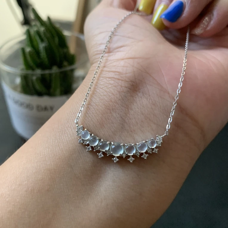 清冷风高冰起光微笑链纯天然缅甸翡翠A货