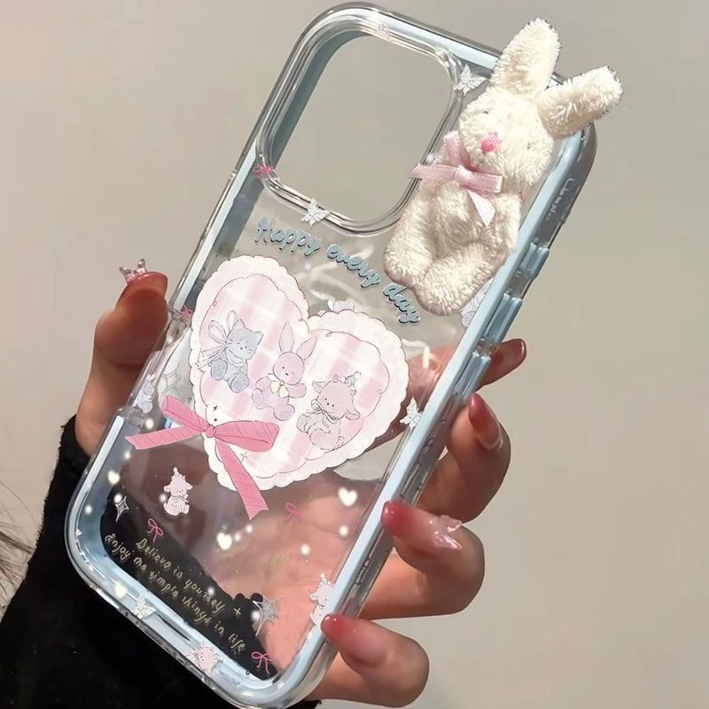 ZMGX卡通兔子玩偶适用苹果16/15炫彩手机壳iPhone14promax创意13