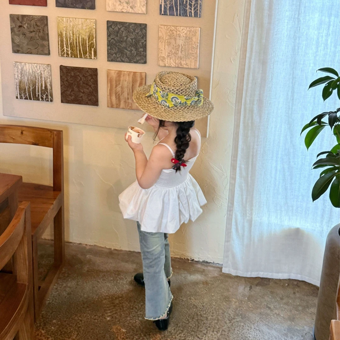 壹妈韩版女童夏套装2025新款韩系白色吊带抹胸两穿上衣牛仔长裤