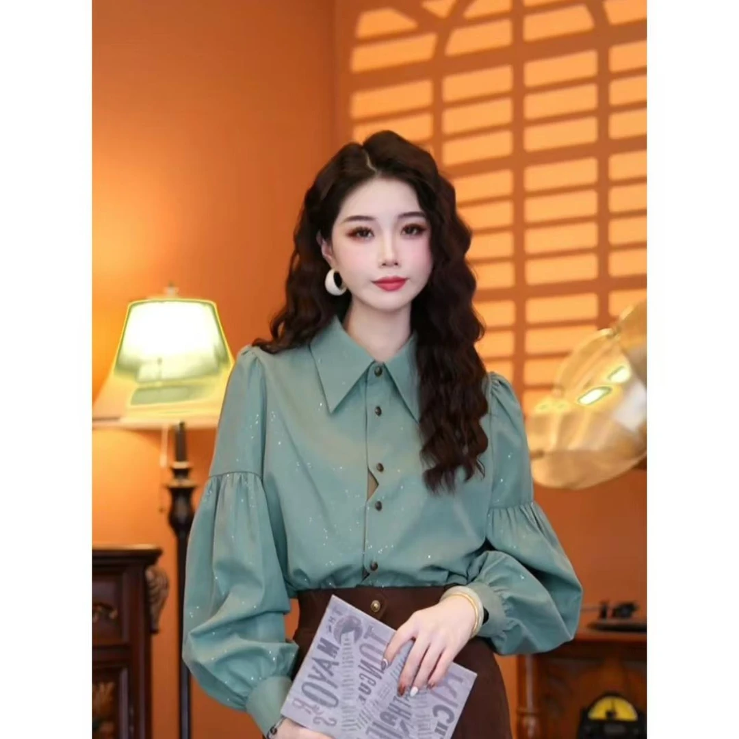 蒋蒋【心动降临】2024秋款简约优雅长袖设计感衬衫上衣01040