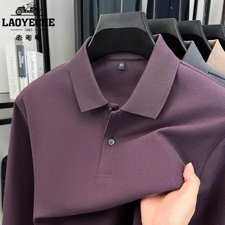 老爷车男装修身休闲针织新款纯棉翻领秋冬长袖POLO衫丝光爆款T恤