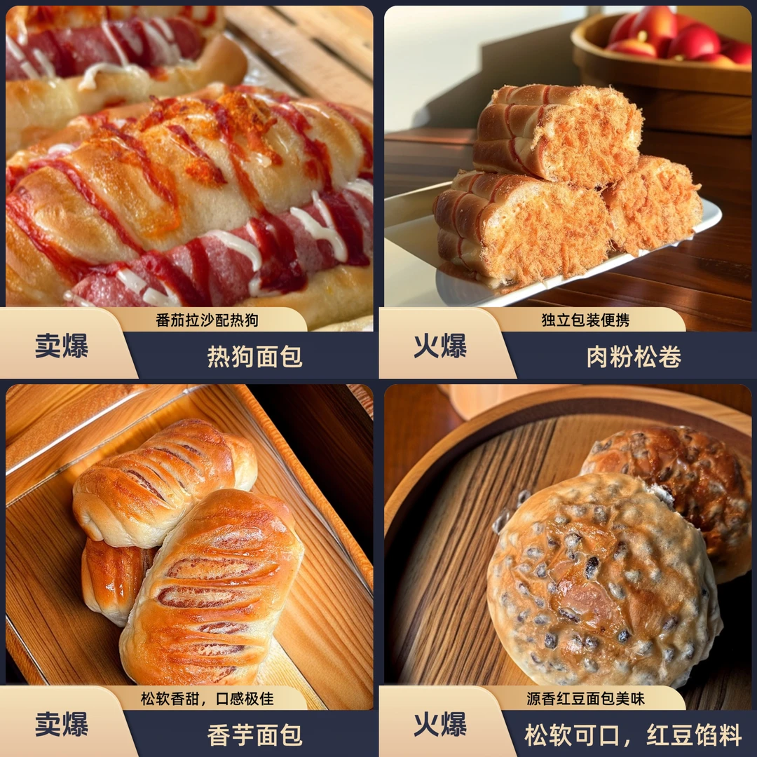 中溪源香混合7个装，热狗2个香芋2个红豆2个肉粉松卷1个充饥早餐