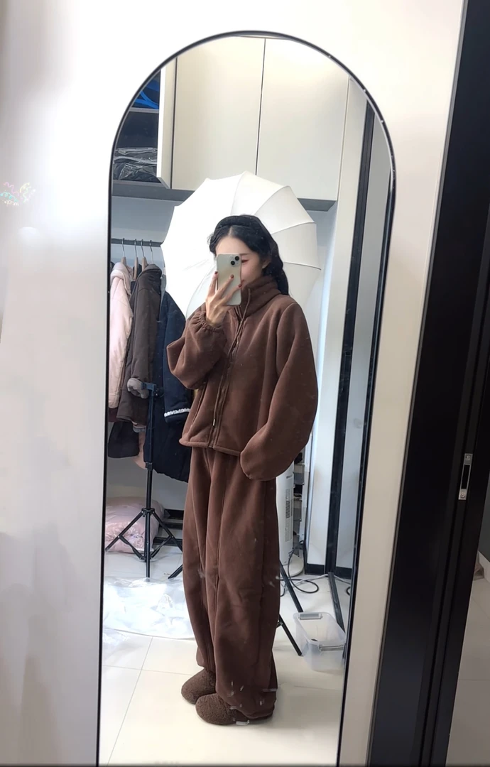 （清仓款不退换）韩系加厚加绒款立领休闲套装可外穿家居服女松紧带