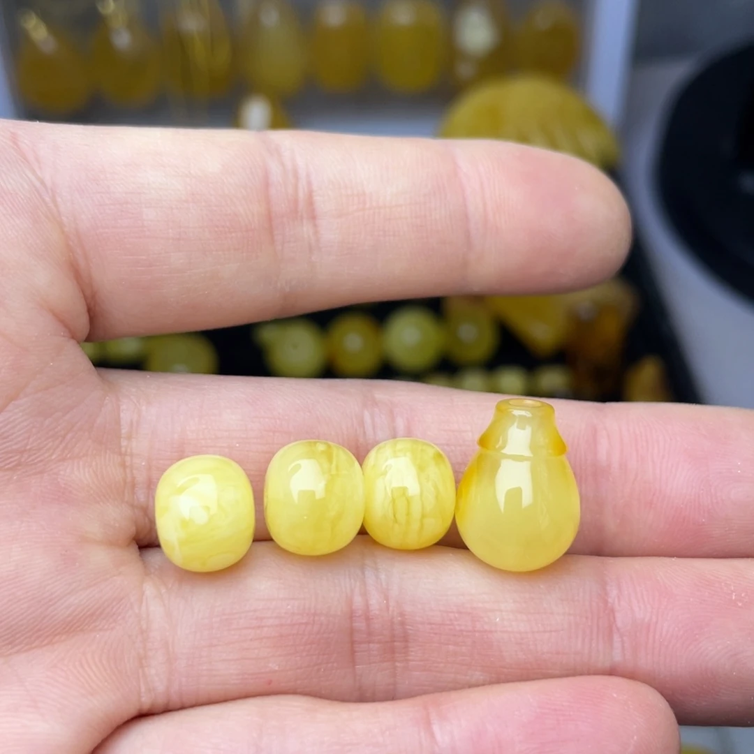 蜜蜡珠宝奇石未镶嵌永*w配饰4颗老型11毫米三通11.9