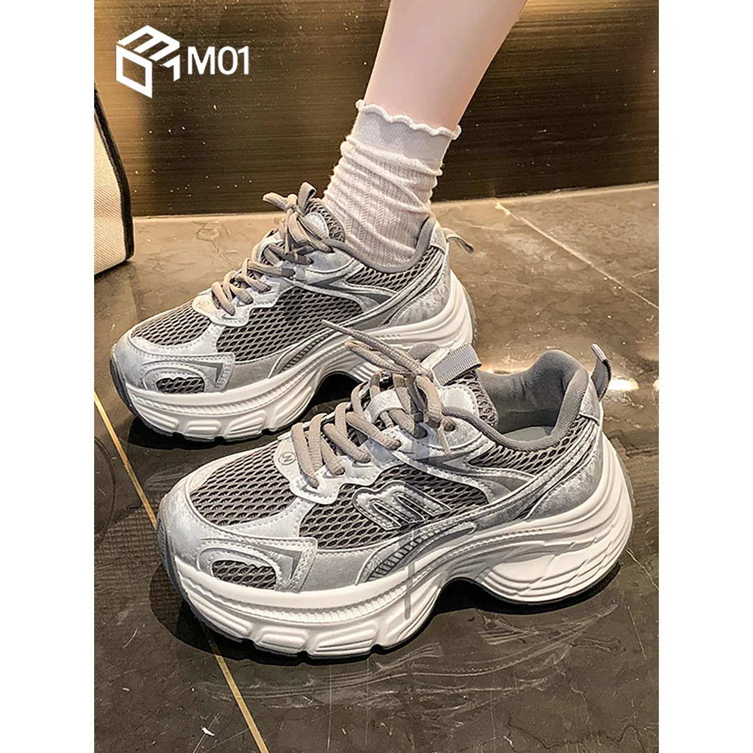 M01爆款厚底老爹鞋女小个子显高超火新款夏季松糕休闲运动阿甘鞋