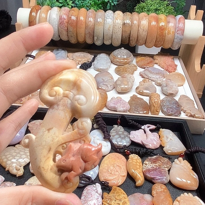颈饰未镶嵌硅化珊瑚（珊瑚玉）