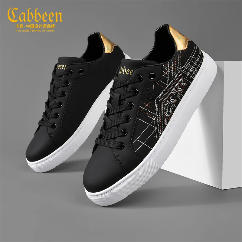 卡宾百搭男士几何织线设计时尚板鞋秋季小众轻奢简约休闲春秋潮鞋