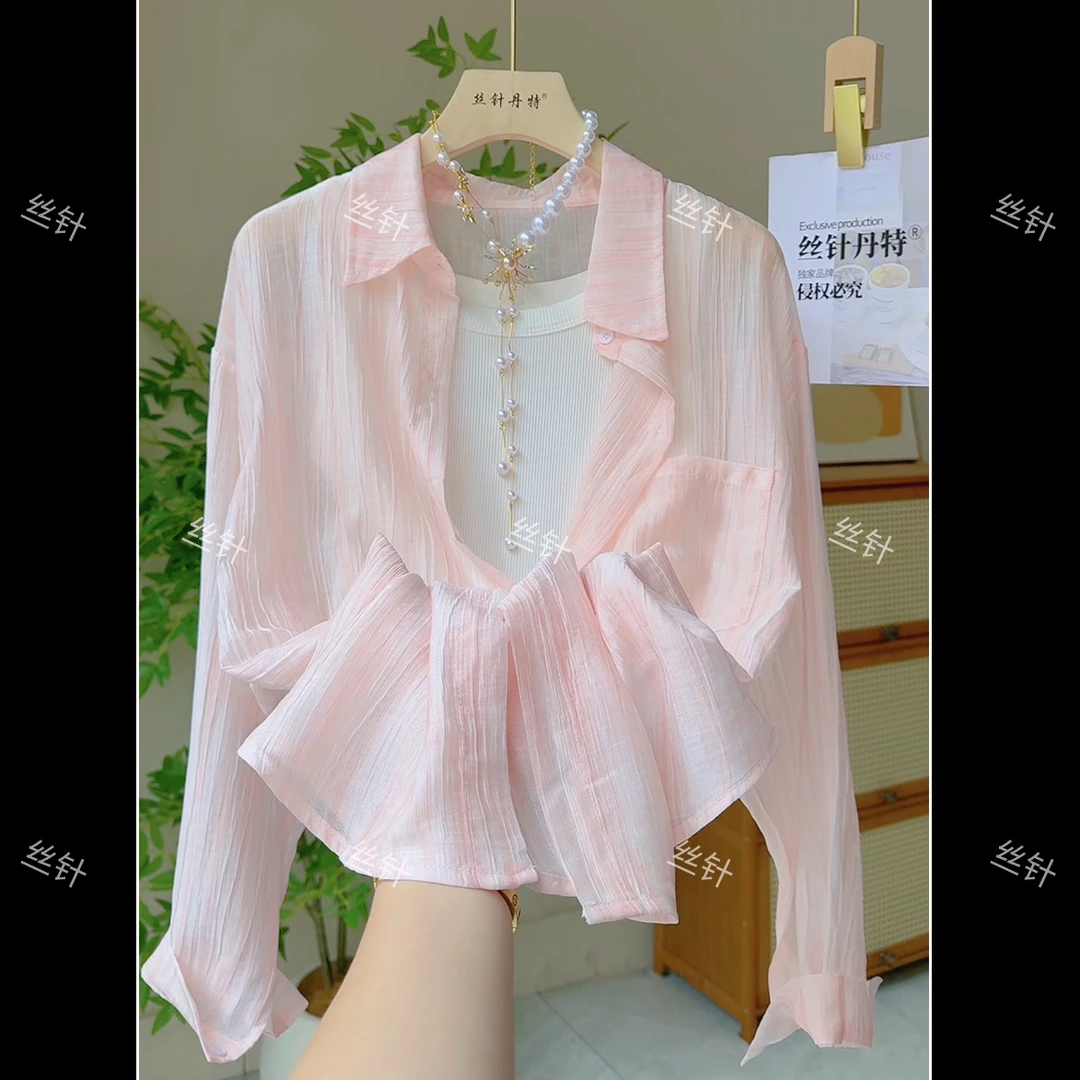 08竖条条纹防晒衬衫女夏季设计感小众百搭薄款透气防晒衣外套