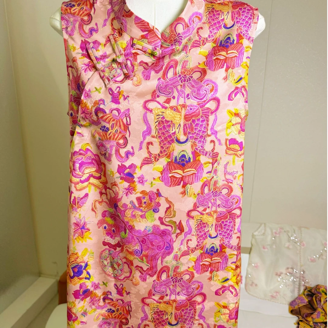 [莲理锦]中国风气质时尚洋气印花百搭中式休闲夏季唐装连衣裙上衣