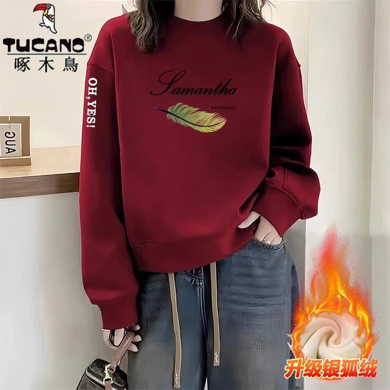 啄木鸟纯棉复古减龄显瘦百搭时尚上衣女印花宽松简约通勤无帽潮流