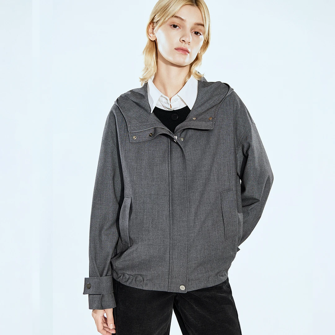 COVERINS2025春季格雷系休闲连帽夹克外套CC35110150