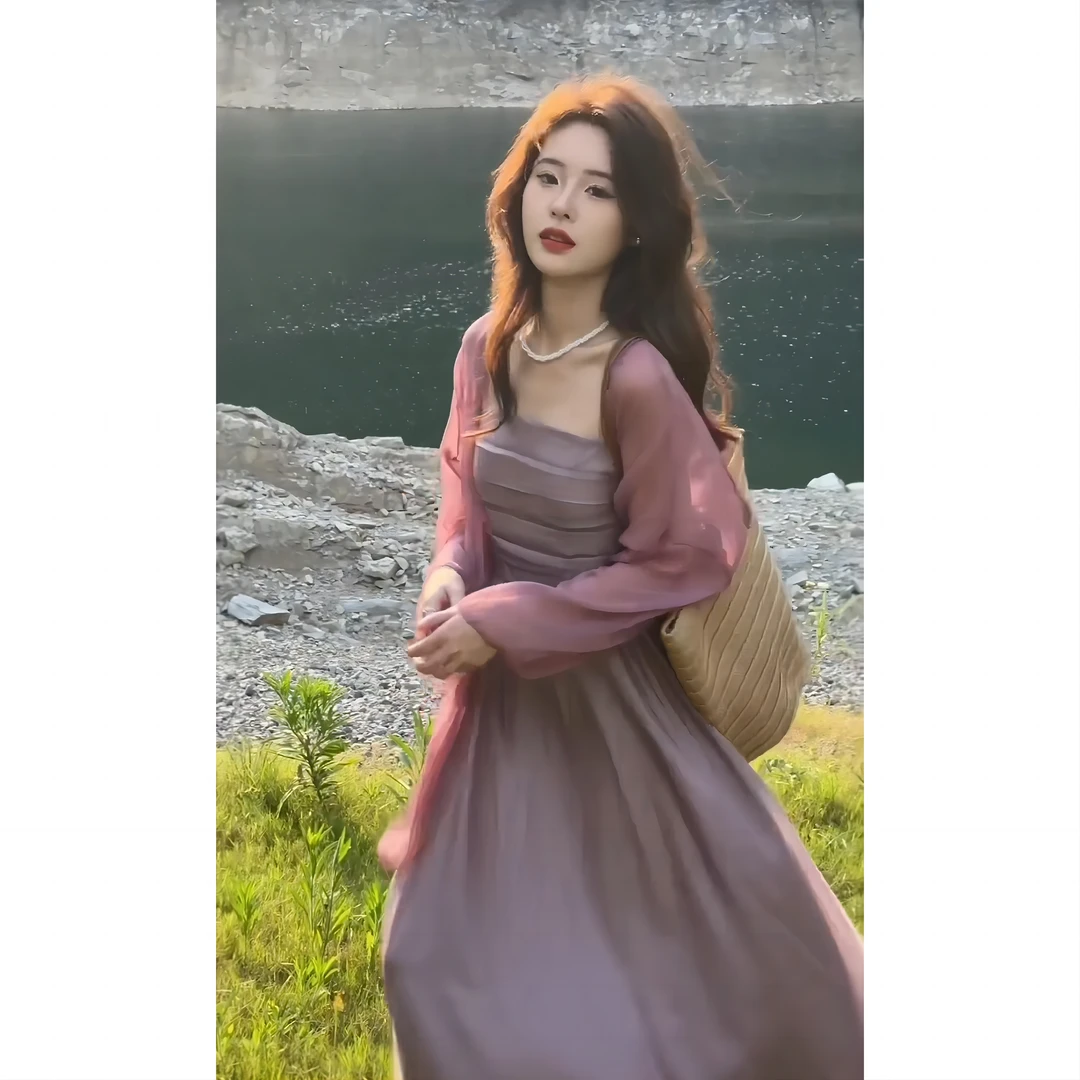 「紫霞仙子」温柔女主吊带连衣裙长裙新款显瘦淑女气质