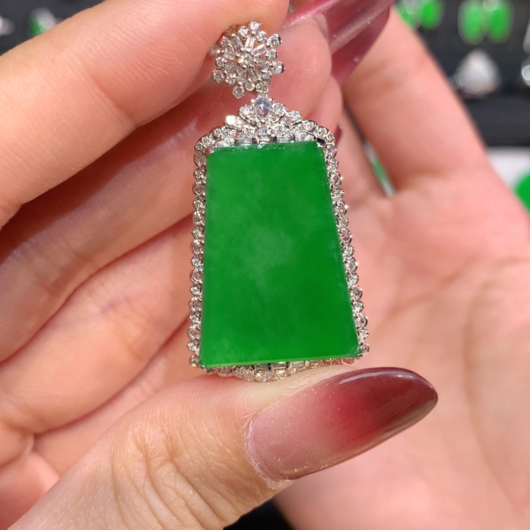 橙***美翡翠18K金镶嵌吊坠(不含链)