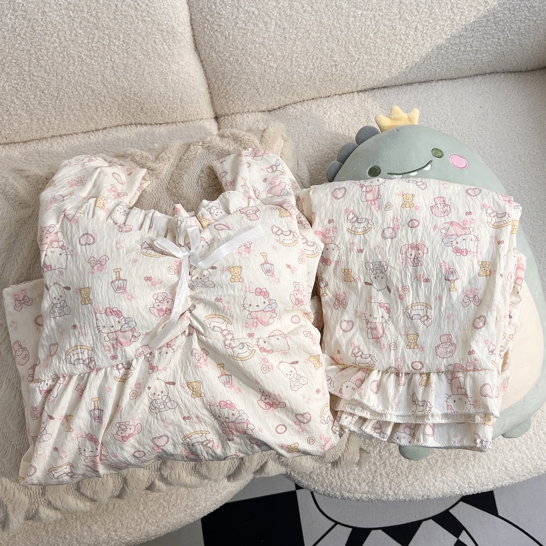 甜美少女ins风方领睡衣女春秋季款套头云朵棉长袖长裤家居服套装