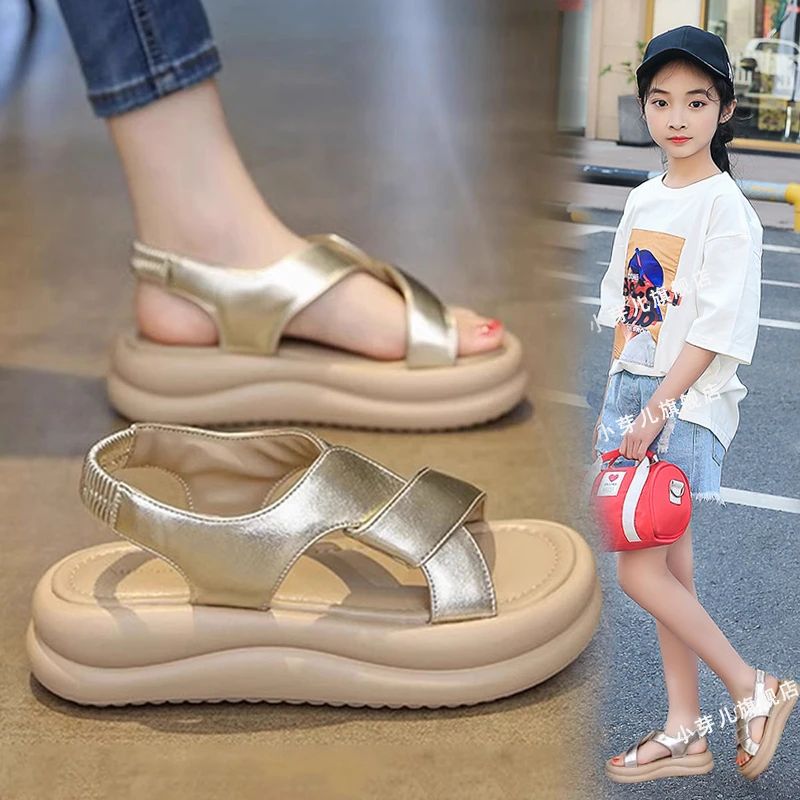 2025新款女童凉鞋夏季6-12岁潮款软底儿童外穿公主女孩中大童银色