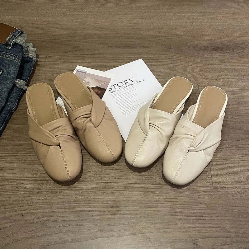 Shoe/羊皮/2.5CM真皮包头懒人拖鞋女外穿夏季粗跟软底夏季YY7625