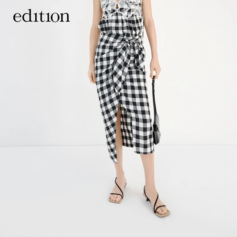 【赵老板专属】edition高腰黑白格立裁丝棉显瘦半身裙#EBC2SKT025