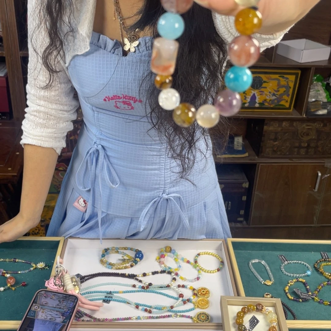 水晶手链银S925镀金镶嵌