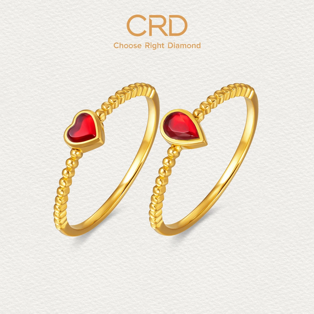 CRD克徕帝黄金戒指水滴爱心足金999女戒鎏彩婚戒三金五金送礼