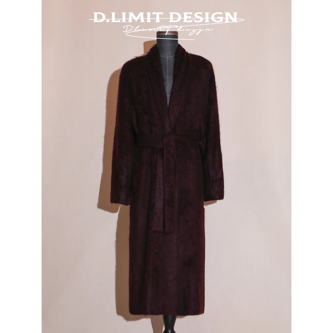 【D.Limit design】100%牦牛绒拉绒慵懒浴袍风系带大衣DLMK351