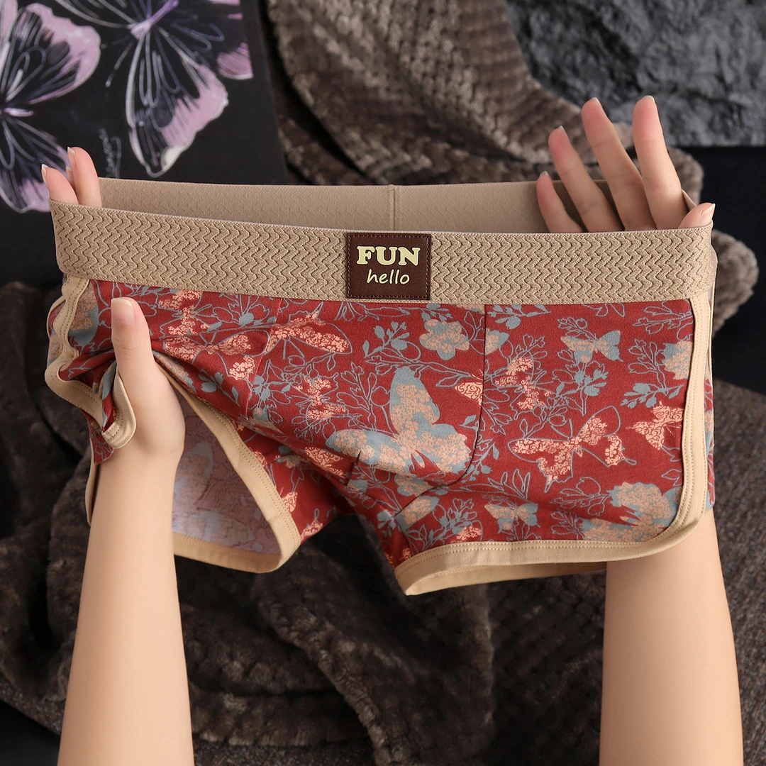 2025潮流个性男士内裤学生休闲百搭居家短裤头青年蝴蝶印花平角裤