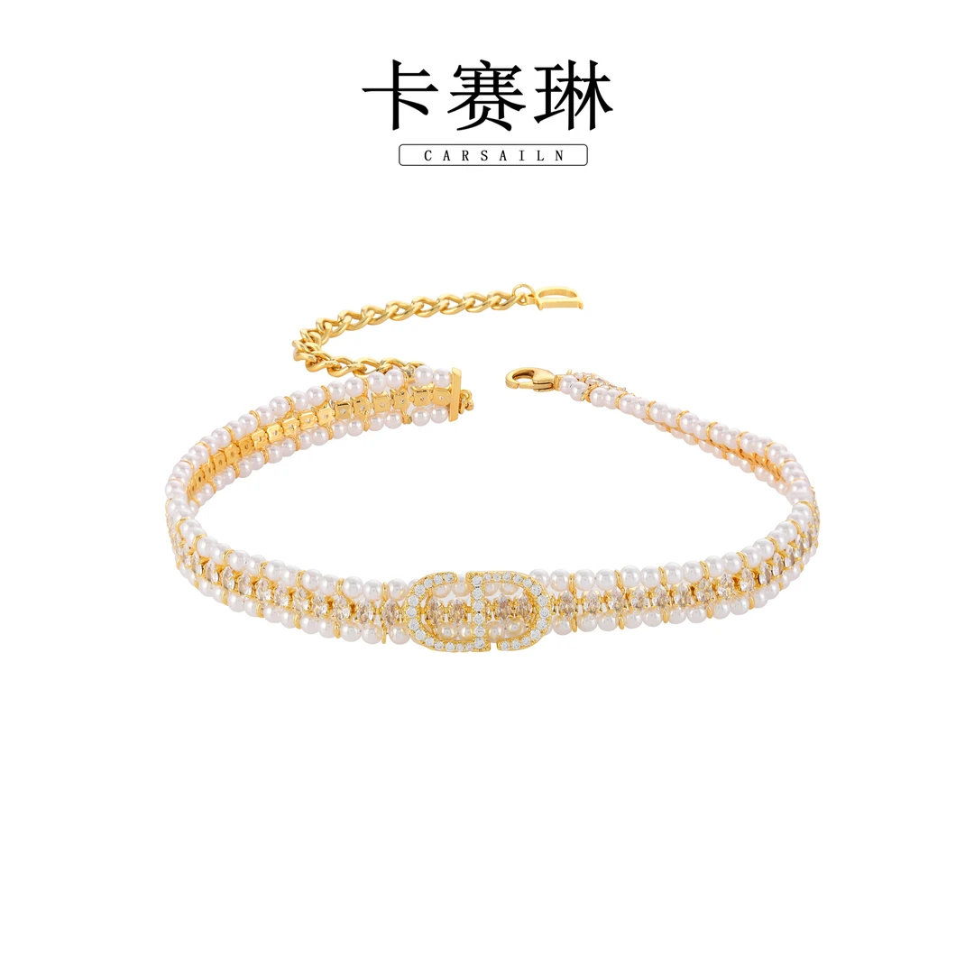 卡赛琳carsailn/ 镀K金 金银配色山茶花项链 1355